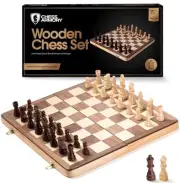 Wooden Chess Set 15 Inch Portable Travel Chess Board Game for Classic Pine