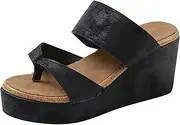 [JEUROT] Wedge Sandals for Women Clip Toe Flip Flop High Heel Slip On Leather Platform Slippers Retro Summer Beach Wedge Slides