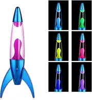 Rocket Shaped LED Liquid Lamp with7 Colors Change, Non-Buble Safe Liquid Motion Lamp,DC Powered Relaxing Night Lights for Kids Adults (Purple/Pink)