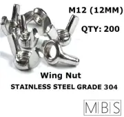 200 x M12 Stainless Steel 304 A2 Wing Nut 12mm Metric DIY - Free Post