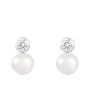 Splendid Pearls 7.5-8mm Pearl CZ Drop Earrings