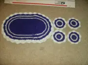8PC Purple & White Placemats & Coasters Set NEW Doily HAND MADE IN USA WASHABLE