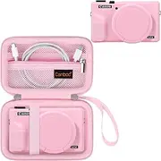 [Canboc] Case for Canon PowerShot G7X Mark III Digital Camera, 1* Hard Carrying Case + 1* Soft Silicone Cover with Removable Lens Cover, Pink (Case Only)