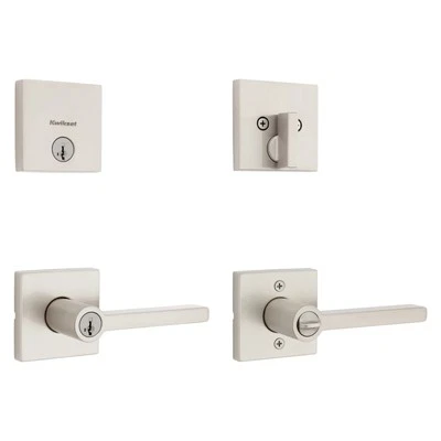 Kwikset Halifax Entry Lever & Single Cylinder Deadbolt In Satin Nickel 99910-067