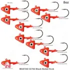 10pcs Fishing 8oz Shad Jig Head 32786 MUSTAD 2x Strong Hook 10/0 RED