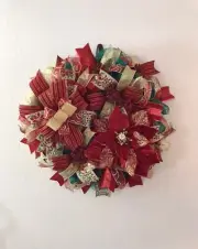Deco Mesh Christmas Wreath, Red And Gold Poinsettia Wreath, Door or Wall Decor