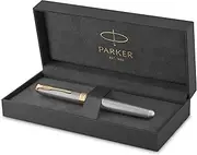 PARKER Sonnet Fountain Pen, Chiseled Silver with Gold Trim, Solid 18k Gold Fine Nib (1931489)