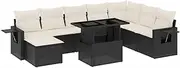 vidaXL Garden Sofa Set 8 Piece Black Poly Rattan w/Cushions - Patio/Backyard Modular Furniture