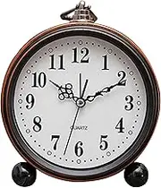 Meyaus 5in Vintage Metal Alarm Clock Silent Non-Ticking Quartz Desk Clock AA Battery Operated