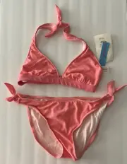 Hobie Bikini Swim Womens L Coral Pink Ties Triangle Top Lined