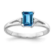 14k White Gold 6x4mm Emerald Cut Blue Topaz AA Diamond ring