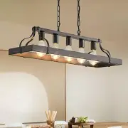 33.7-Inch Black Industrial Pendant Light with 5 E26 Bulb Sockets, Adjustable Cha