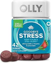 OLLY Goodbye Stress Gummy, 21 Day Supply (42 Gummies), Berry Verbena, GABA, L Theanine, Lemon Balm, Chewable Supplement
