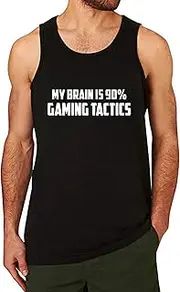 [Lyprerazy] Men's My Brain is 90% Gaming Tactics Workout Gym Funny Printed Tank Top