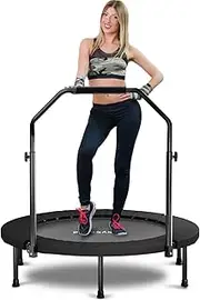 SkyBound Boogie Bounce Elite Foldable Mini Trampoline Fitness Rebounder with Adjustable T-Bar Handle - Exercise Trampoline for Adult - Fitness Trampoline for Workout Trainer