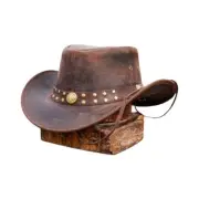 Shapeable Leather Cowboy hat into Outback hat Western Vintage Medium Multicolor