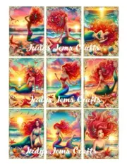 (9) Mermaids /w Seashells on Beach Collage~Card Crafts~Pocket Pen Pal Swaps~310N