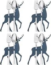 4 Christmas Elk Tableware Holders Set, Christmas Cutlery Holders, K nife and Fork Bags Covers, Christmas Silverware Holders Set for Christmas Table Setting Decorations