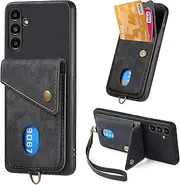 Compatible with Samsung Galaxy A13 5G (Not 4G) SM-A136 Wallet Cover,Compatible with Samsung Galaxy A04s 4G SM-A047 Card Holder [PC+TPU+PU] 3 in 1 Kickstand Phone Case Black