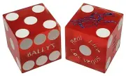 Genuine Bally's Las Vegas Casino Craps Dice Pair Red Frosted Matching Serial #s