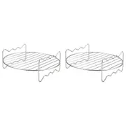 2x Appetito Stainless Steel Round Dual Level Cooking Air Fryer Rack 22cm Silver