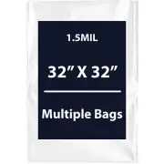 1.5Mil 32" X 32" | LDPE Clear Flat Poly Bags, Flexible & Durable | Multiple Bags
