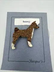 Basenji Pin Brooch Jacqui's Handmade Polymer Clay Dog Jewelry Brown New on Card