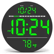 Digital Wall Clock with Large LED Display, Auto-Brightness, Temperature, Low-...