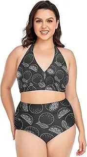 [Caihoyu] Plus Size Bikini for Ladies Tummy Control Bathing Suits High Waisted Bikini Swimwear Limes L