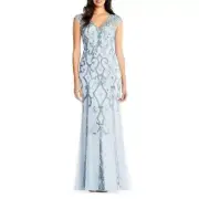 Aidan Mattox cold blue beaded v neck long evening gown dress size 2