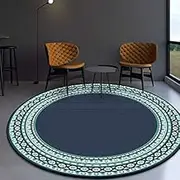 Round Soft Area Rug 160 cm, Washable Rugs Indoor Non Slip Carpet Kitchen Living Room Bedroom Dining Dark Blue Green Retro Blue