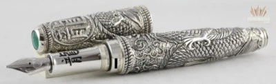 CARAN D'ACHE SE ANNIVERSARY EDOUARD JUD'S STERLING SILVER DRAGON FOUNTAIN PEN !!