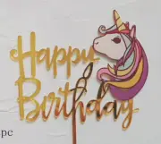 ACRYLIC Unicorn Happy Birthday Cake Topper - Metallic Gold - Pretty Unicorn