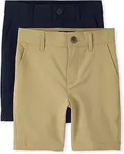 [The Children's Place] Boys' Uniform Quick Dry Jogger Shorts, Flax/Tidal 2-Pack, 10