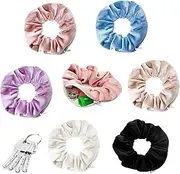 6 Pack Velvet Scrunchies with Pocket Hidden Zipper, DaKuan Zipper Satin Hair Ties Elastic Bands for Women, Girls, Storage Money, Lipstick, Necklace and Keys (Navy, Tan, Black, Pink, Purple, Beige)