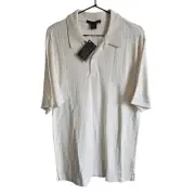 Geoffrey Beene Mens Sz S cotton Blend Short Sleeve Polo Shirt White Ribbed NEW