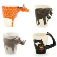 在飛比找樂天市場購物網優惠-咖啡杯 彩繪馬克杯-3D立體動物造型陶瓷水杯4色72ax3【