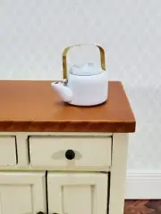Dollhouse Miniature Teapot Kettle White Metal Removable Lid 1:12 Scale Kitchen