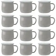 12x Coloured Enamel Belly Mugs Steel Outdoor Camping Tea Coffee Cup 375ml Grey