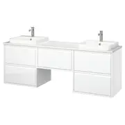 ÄNGSJÖN / BACKSJÖN wash-stand/wash-basins/taps, high-gloss white/white marble effect, 182x49x71 cm