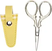 Baxnore Professional Embroidery Scissors Small, Stainless Steel Sewing Scissors, Lightweight Craft Scissors for Thread Cutting Fabric Trimming Delicate (Yellow Plaid Cover and Gold Scissors)