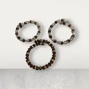 Beaded Memory Wire Cuff Bracelets Handmade Set of 3 #2007