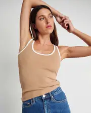 [Jag] Jag Women's Kate Contrast Scoop Tank Top In White/nutmeg Size 16 16 Multicolor