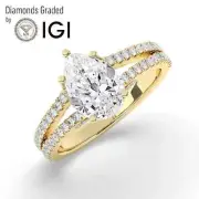 Pear Solitaire Labgrown Diamond Engagement Ring 14k Yellow Gold 2.55 Ct F VVS2