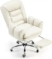EROMMY Gaming Chair, Ergonomic Office Chair, Swivel, Height Adjustable with Armrests and Footrest, High Back 90-180° Tiltable, Beige