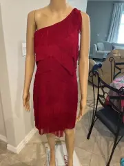 AIDAN MATTOX RED DRESS WITH FRINGES SIZE 12, NEW WITH TAGS