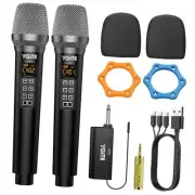 Wireless Microphone, UHF Metal Dual Handheld Cordless Dynamic Mic System with