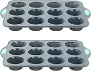 To encounter Silicone Muffin Pan, 2 Pack 12-Cup, Nonstick Baking Cups, BPA Free Cupcake Pan with Metal Reinforced Frame More Strength