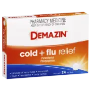 Demazin Cold + Flu Relief 24 Tablets Blocked or Runny Nose Fever Headache