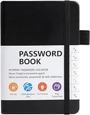 A6 Password Book Alphabetical with Tabs, Hardcover Password Keeper Book, Password Book for Seniors for Internet Website Address Login Details(Black)